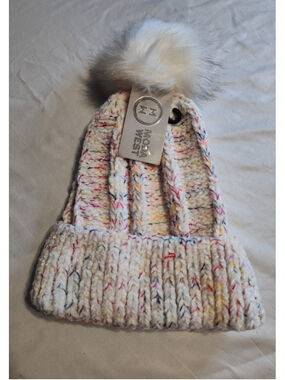 Women's Moda West Multicolor Speckled Knit Pom Pom Beanie Hat One Size